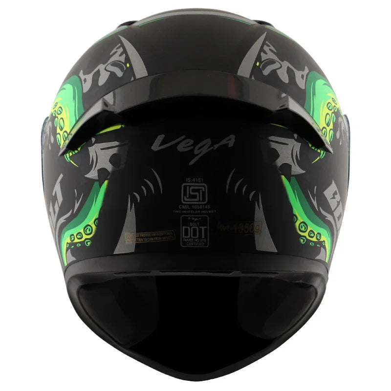 Vega Bolt Octopus Dull Black Neon Green Helmet - Biker.Store - www.biker.store