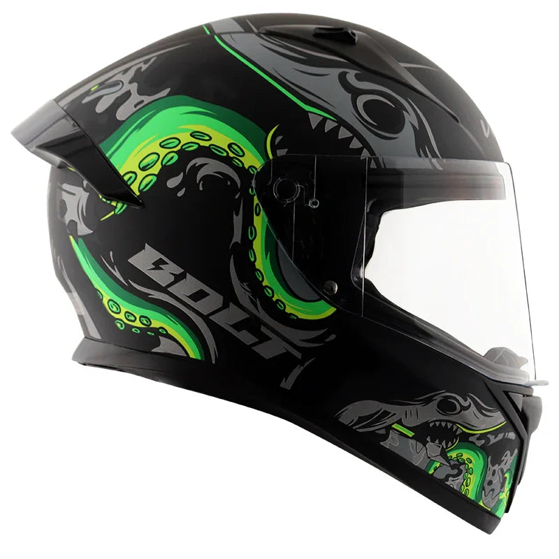 Vega Bolt Octopus Dull Black Neon Green Helmet - Biker.Store - www.biker.store