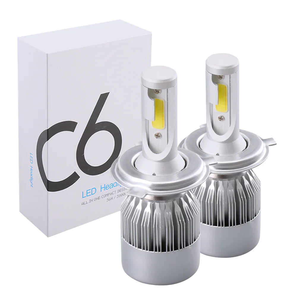 C6 ORIGINAL 6500K LED Headlight Conversion Bulb 72W H4 - Set of 2 (White) Type H4 - Biker.Store - www.biker.store
