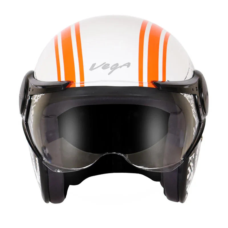 Vega Jet Old School W/Visor White Orange Helmet - Biker.Store - www.biker.store