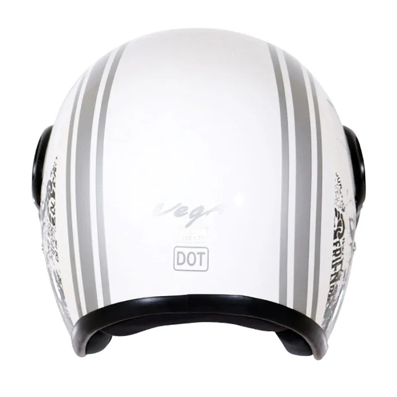 Vega Jet Old School W/Visor White Silver Helmet - Biker.Store - www.biker.store