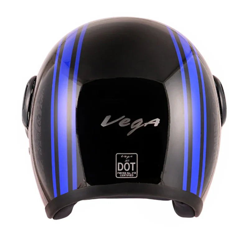 Vega Jet Old School W/Visor Black Blue Helmet - Biker.Store - www.biker.store