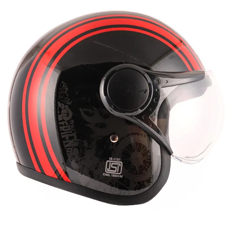 Vega Jet Old School W/Visor Black Red Helmet - Biker.Store - www.biker.store