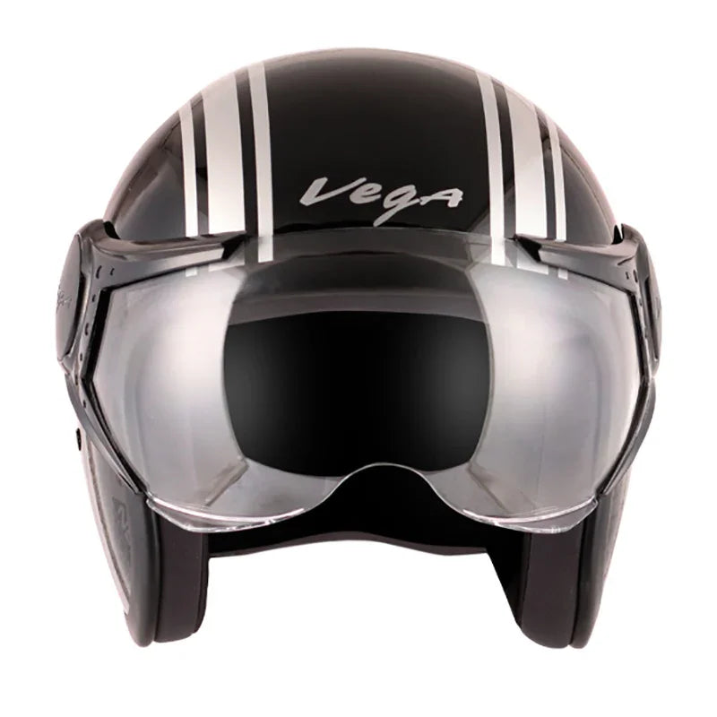 Vega Jet Old School W/Visor Black Silver Helmet - Biker.Store - www.biker.store