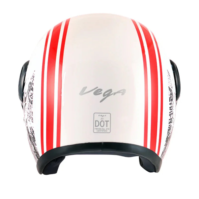 Vega Jet Old School W/Visor White Red Helmet - Biker.Store - www.biker.store