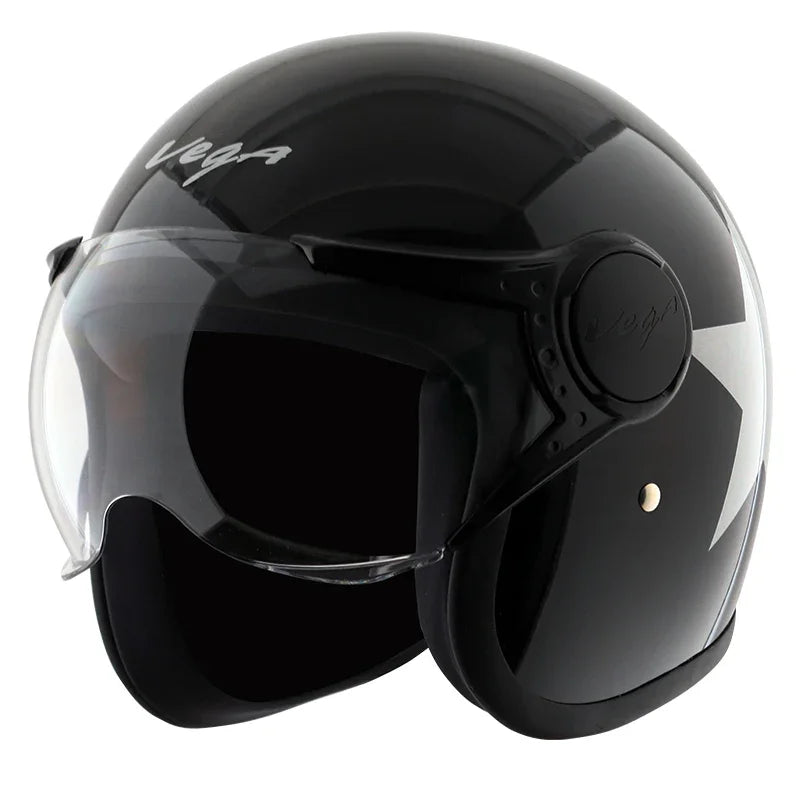 Vega Jet Star W/Visor Black Silver Helmet - Biker.Store - www.biker.store