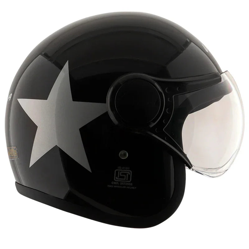 Vega Jet Star W/Visor Black Silver Helmet - Biker.Store - www.biker.store