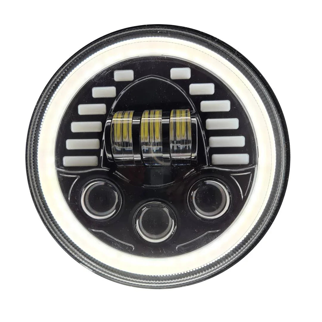 HJG New Indicator Harley Headlight 7Inch Round Led Headlight Fits in Royal Enfield All Models, Mahindra Thar - Biker.Store - www.biker.store