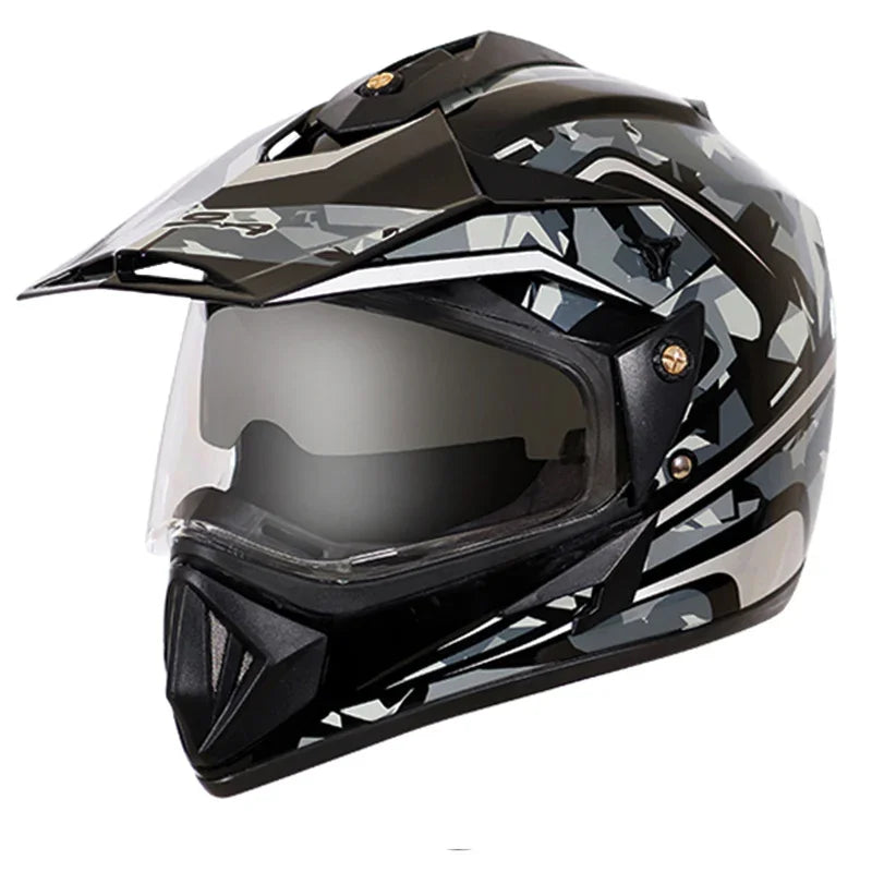 Vega Off Road D/V Camo Dull Black Silver Helmet - Biker.Store - www.biker.store
