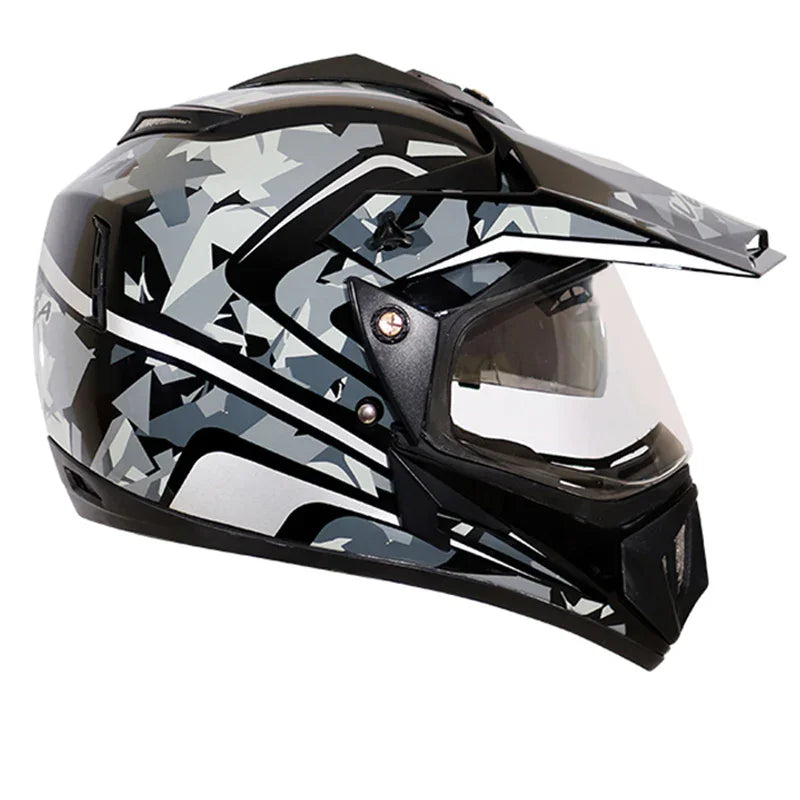 Vega Off Road D/V Camo Dull Black Silver Helmet - Biker.Store - www.biker.store