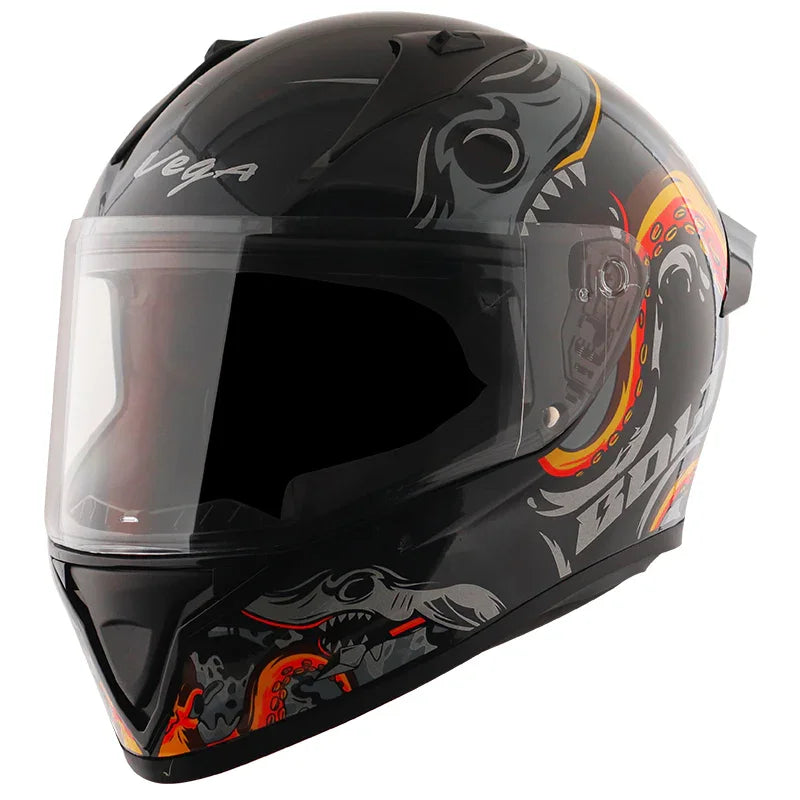 Vega Bolt Octopus Black Orange Helmet - Biker.Store - www.biker.store