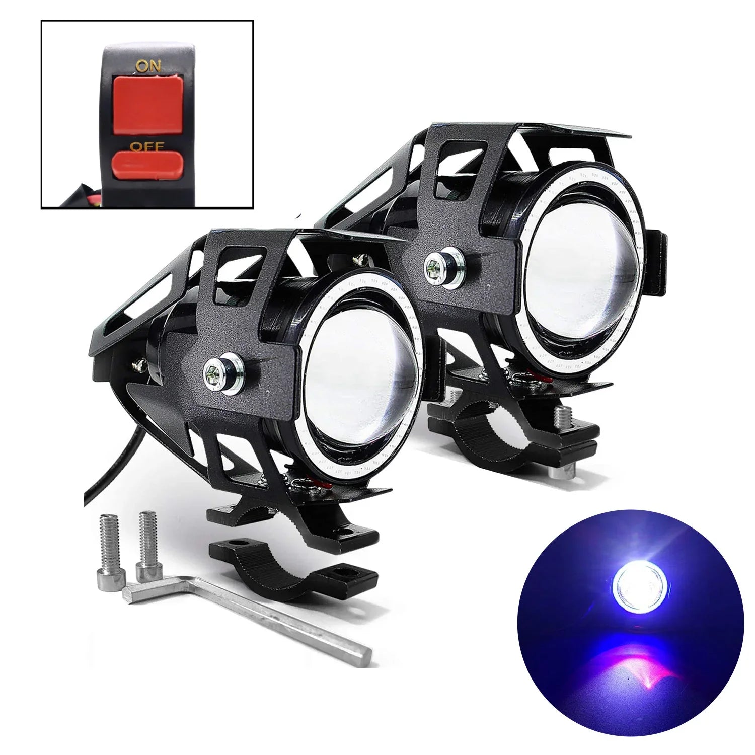 HJG U7 Projector Lens Foglight (Set of 2 with switch) - UNIVERSAL for All Cars & Bikes - Biker.Store - www.biker.store