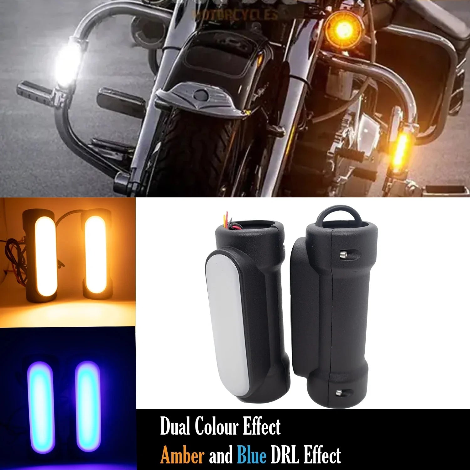 HJG Leg Guard LED DRL Turn Signal Indicator Hazard Lights Crash Bar for Motorcycles (Yellow & Blue) - Biker.Store - www.biker.store