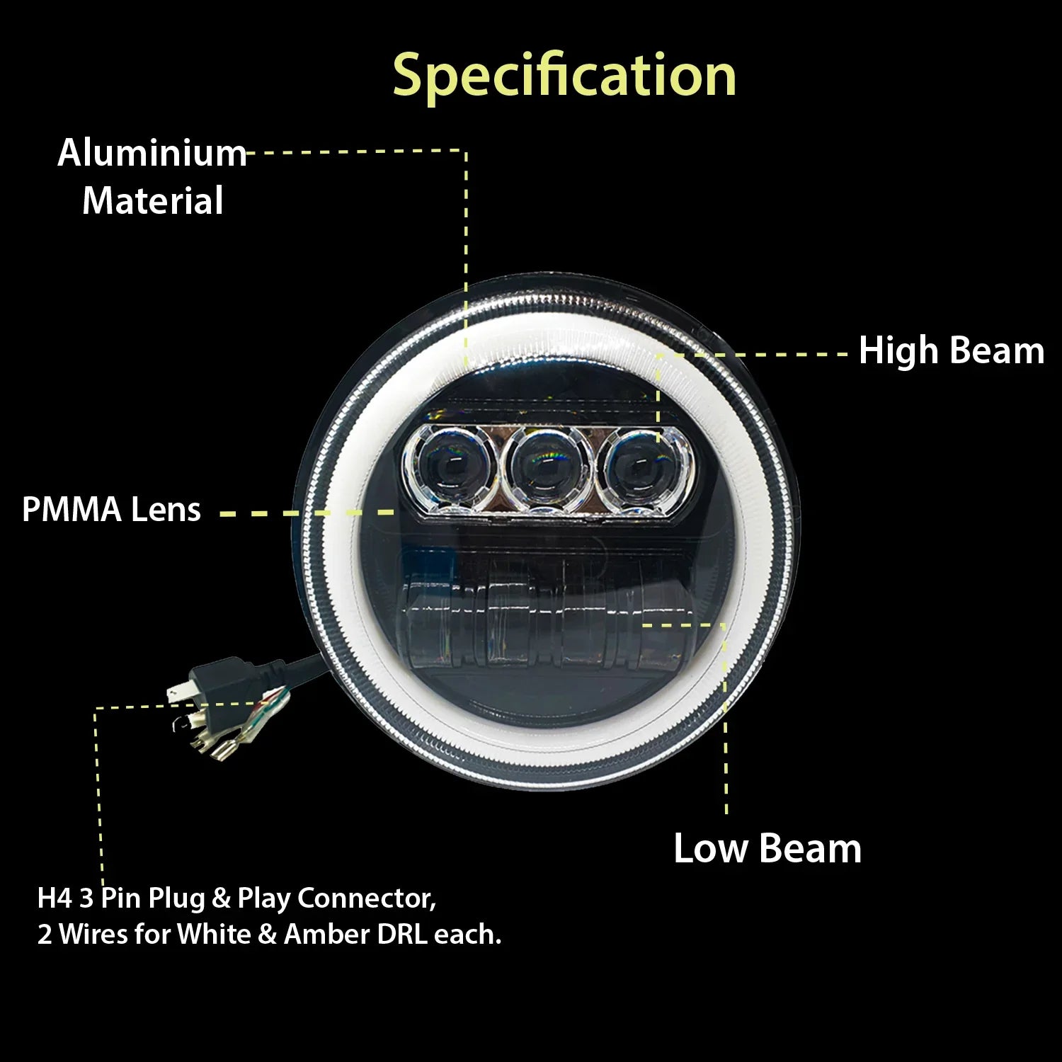 7 Inch New Round LED Headligh Fits in Jawa with High Beam, Low Beam (12V-80V 75W) - Biker.Store - www.biker.store