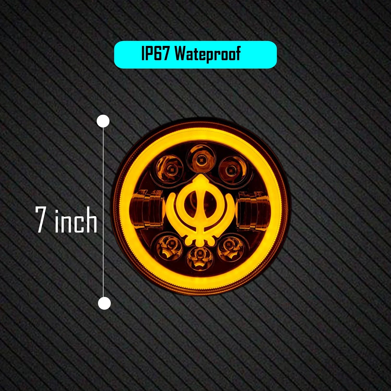 7 Inch Round Headlight Compatible with Royal Enfield, Jeep & Harley Davidson (Khanda DRL) (12V-80V 75W) - Biker.Store - www.biker.store