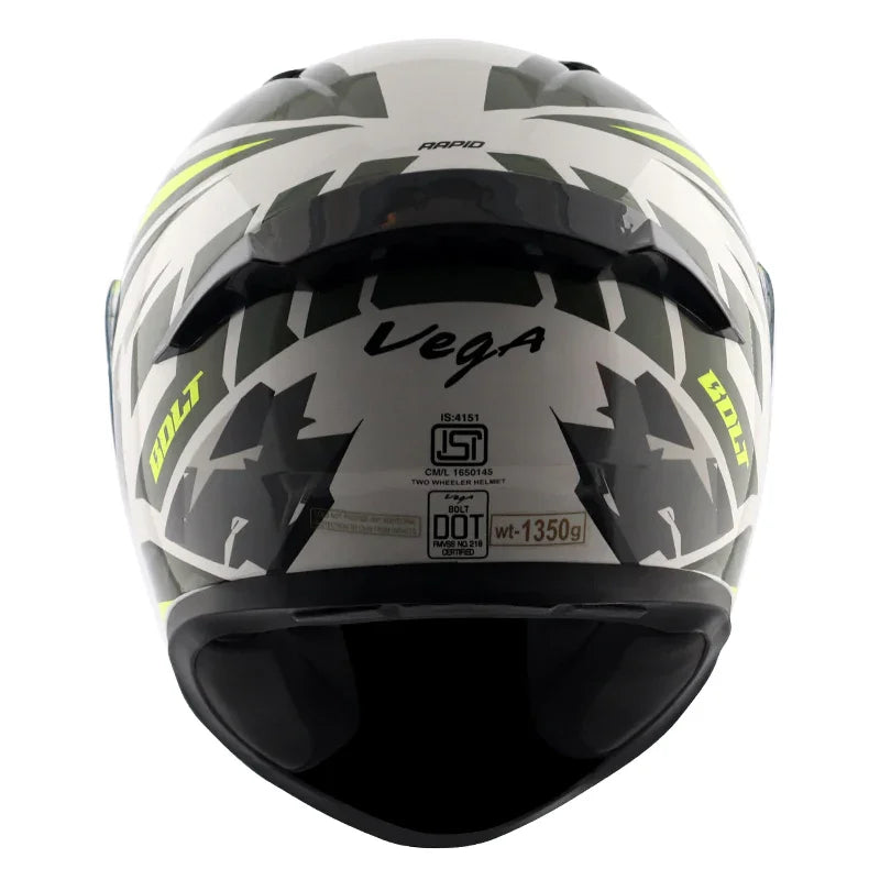 Vega Bolt Rapid White Neon Yellow Helmet - Biker.Store - www.biker.store
