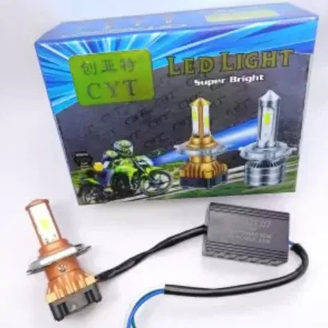 CYT High Brightness Front DC Power Headlight Bulb Universal For All Bikes, Motorcycle, Scooty (DC8V-48V, 40W) 3 Side H4 White LED Headlight with Cooling Fan Head lamp Conversion Kit | Type H4 - Biker.Store - www.biker.store