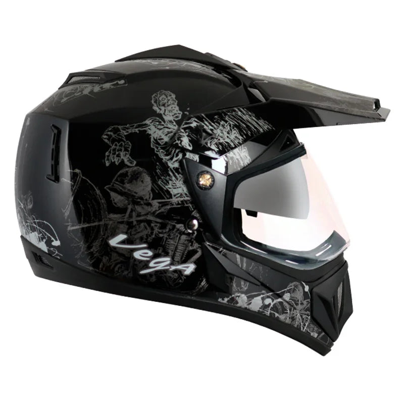 Vega Off Road D/V Sketch Black Silver Helmet - Biker.Store - www.biker.store