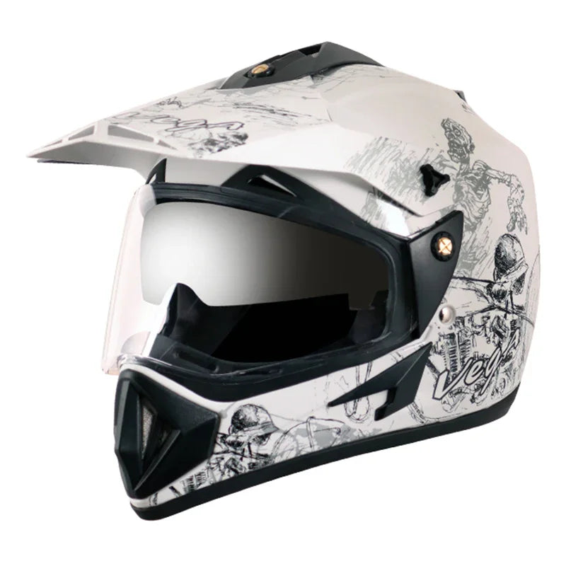 Vega Off Road D/V Sketch White Silver Helmet - Biker.Store - www.biker.store