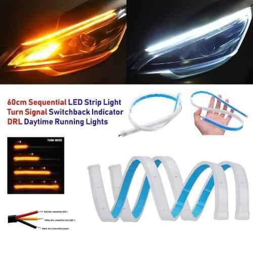 DRL 2 Pcs 12V 60cm Daytime Running Turn Signal White & Yellow DRL Lamp LED Fancy Strip Light For All Cars - Biker.Store - www.biker.store