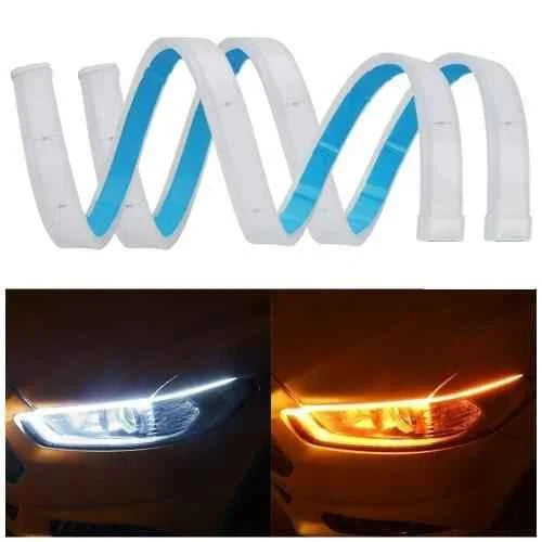 DRL 2 Pcs 12V 60cm Daytime Running Turn Signal White & Yellow DRL Lamp LED Fancy Strip Light For All Cars - Biker.Store - www.biker.store