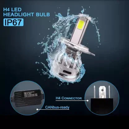 HJG ORIGINAL LED Headlight Bulb H4 50W For All Motorcycles (Low and High Beam Bulbs (White) AC/DC 50Watt 3 Side Chip) - Type H4 - Biker.Store - www.biker.store
