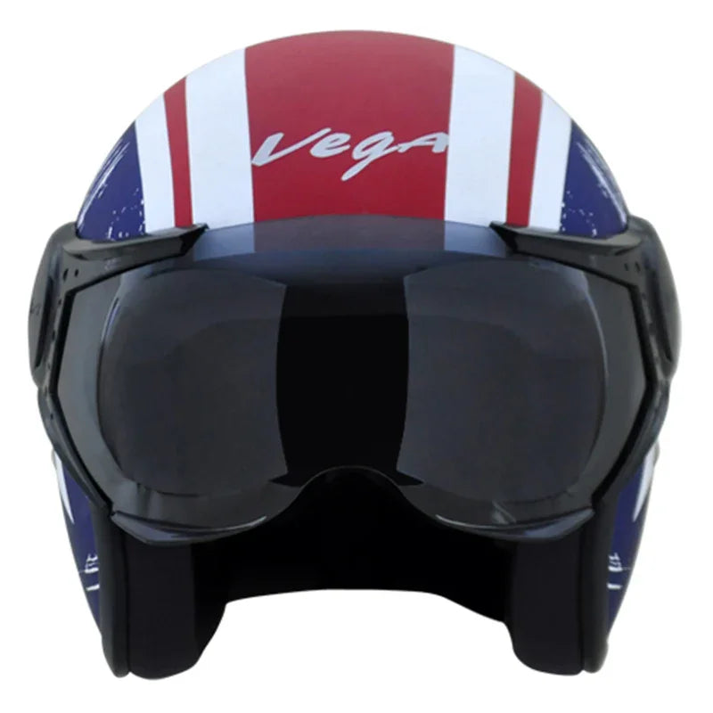 Vega JET Captain W/Visor Dull Red Metallic Blue Helmet - Biker.Store - www.biker.store