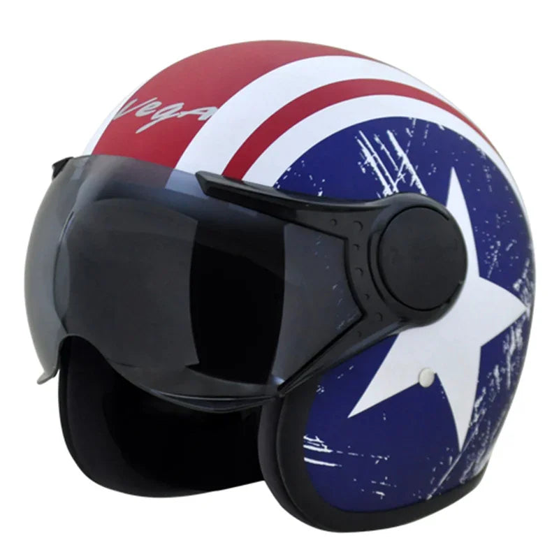 Vega JET Captain W/Visor Dull Red Metallic Blue Helmet - Biker.Store - www.biker.store
