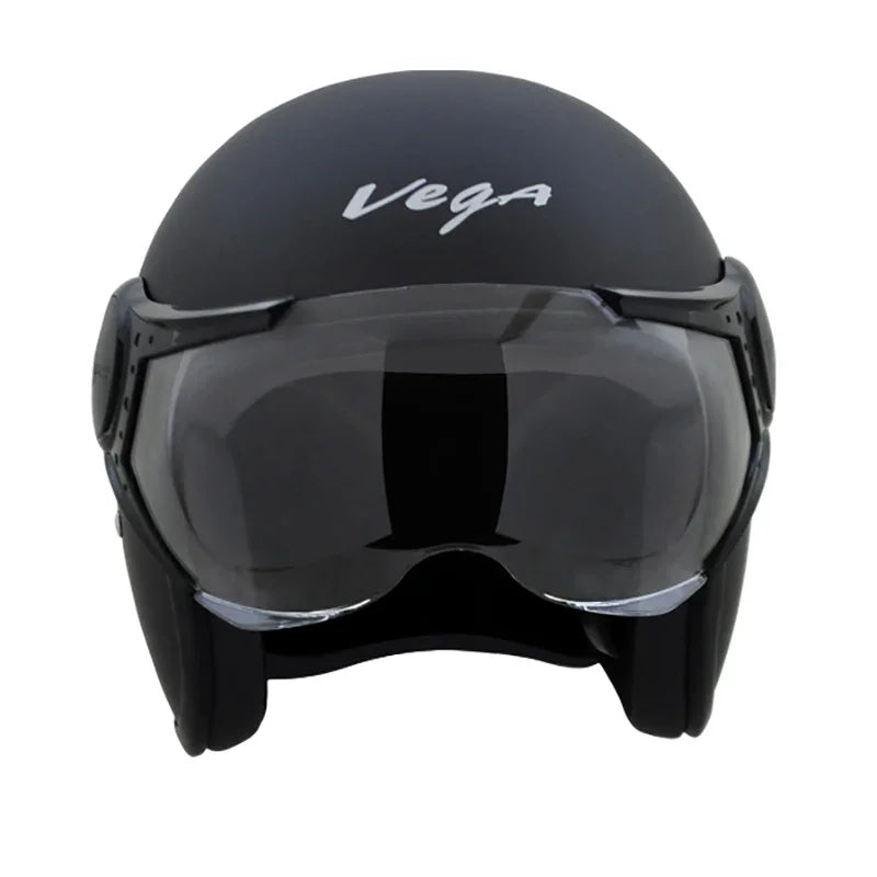 Vega Jet Star W/Visor Dull Black Silver Helmet - Biker.Store - www.biker.store