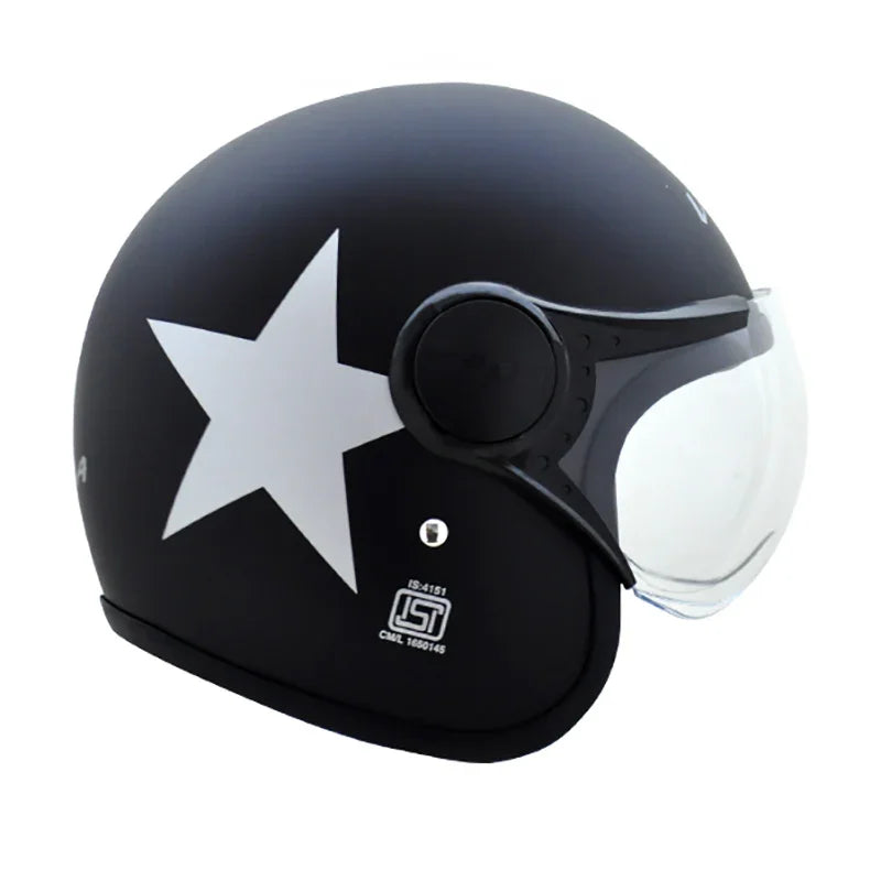 Vega Jet Star W/Visor Dull Black Silver Helmet - Biker.Store - www.biker.store