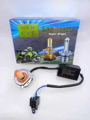 CYT High Brightness Front DC Power Headlight Bulb Universal For All Bikes, Motorcycle, Scooty (DC8V-48V, 40W) 3 Side H4 White LED Headlight with Cooling Fan Head lamp Conversion Kit | Type H4 - Biker.Store - www.biker.store
