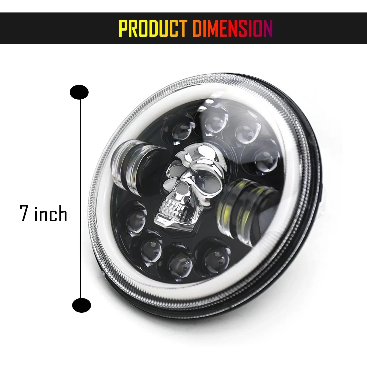 7 Inch Harley Skull Round Led Headlight Fits in Royal Enfield All Models, Mahindra Thar (12V-80V 75w) - Biker.Store - www.biker.store