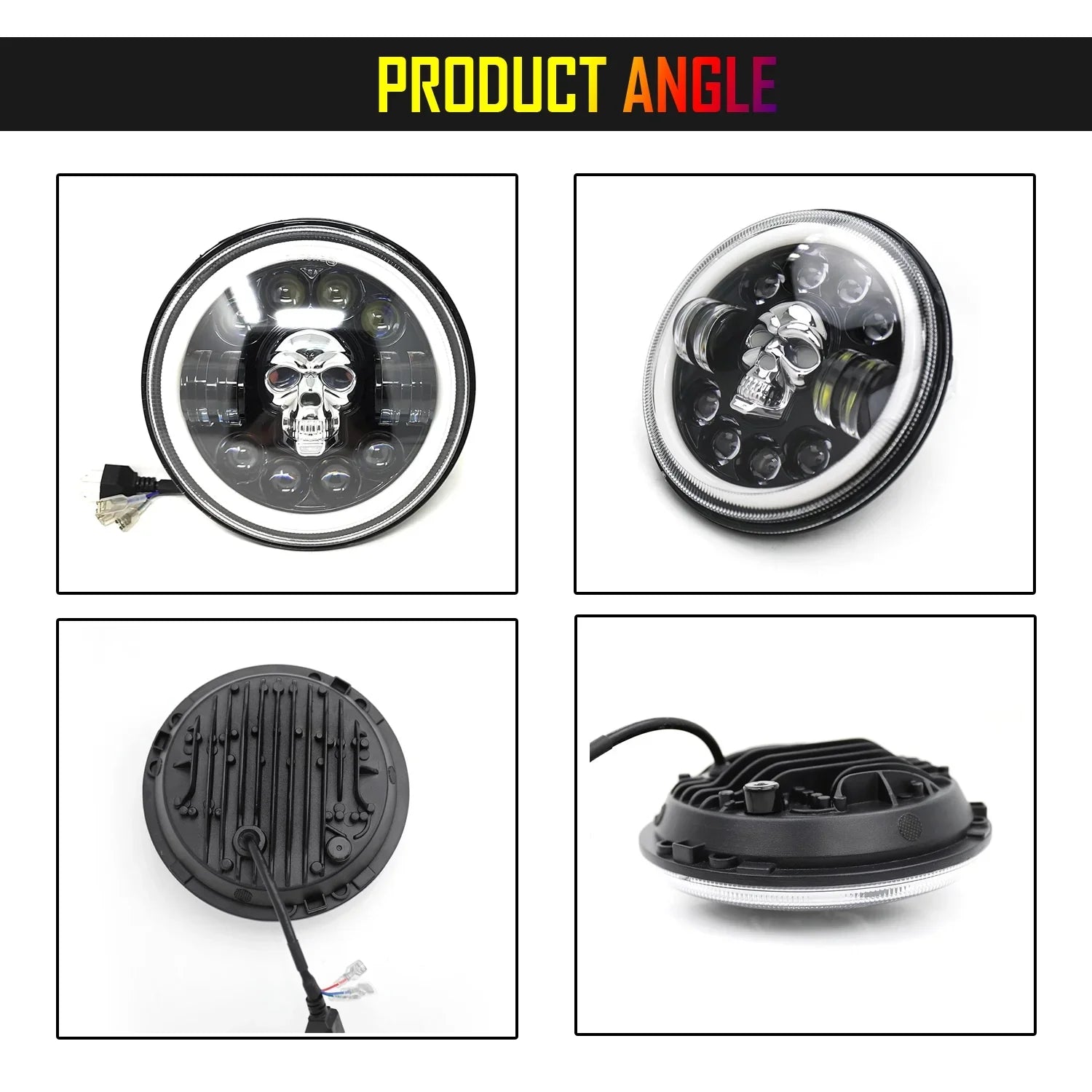 7 Inch Harley Skull Round Led Headlight Fits in Royal Enfield All Models, Mahindra Thar (12V-80V 75w) - Biker.Store - www.biker.store