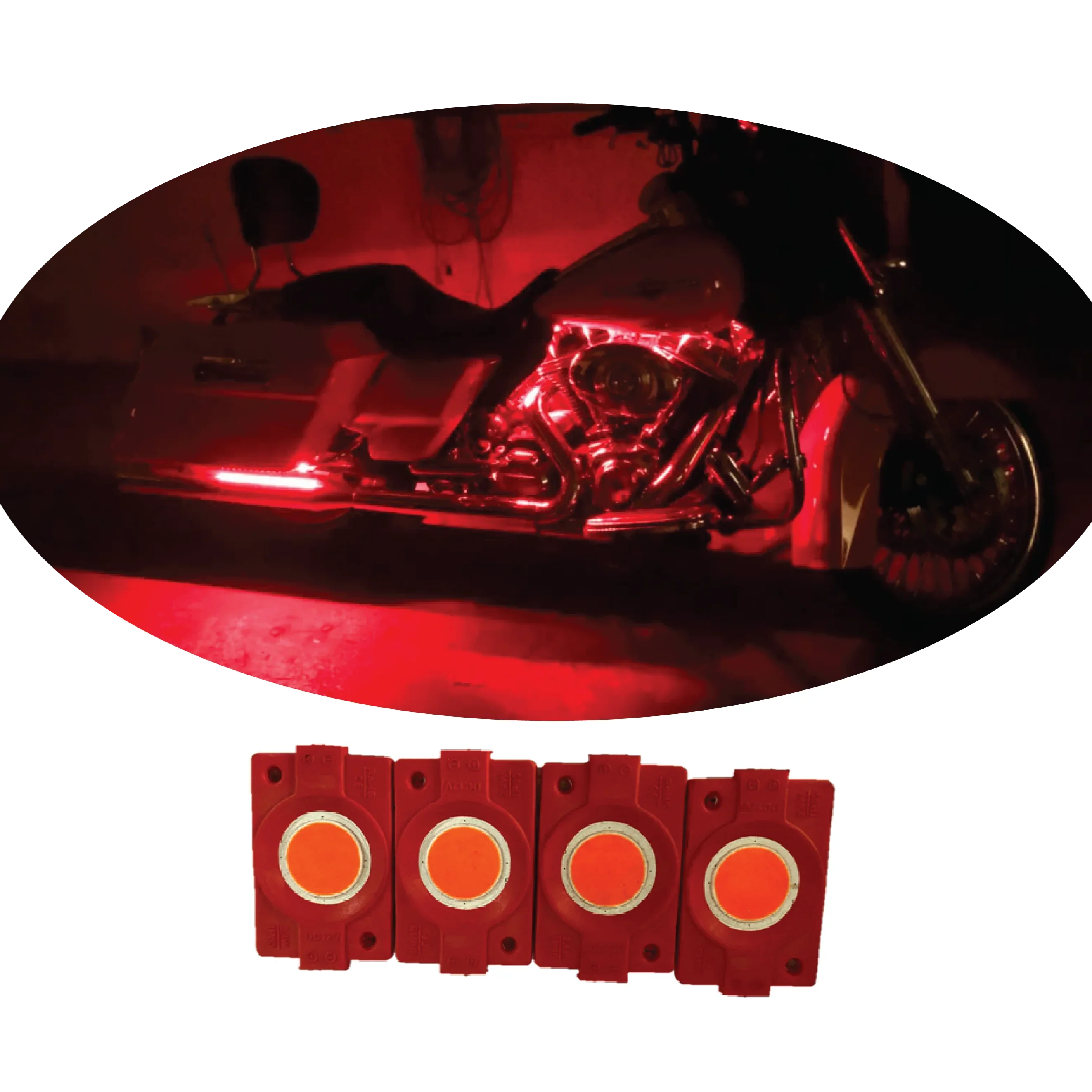 hjg Sunny Day RED IMPORTED Underglow PATCH LIGHTS (Front/Rear , Bike Body Lights) - PACK OF 4 - IP65 WATERPROOF DUSTPROOF SHOCKPROOF - Universal Decorative Light for all Motorbike, Car LED (12V, 1.5 W) (Universal For Bike, Universal For Car, Pack of 4) - Biker.Store - www.biker.store