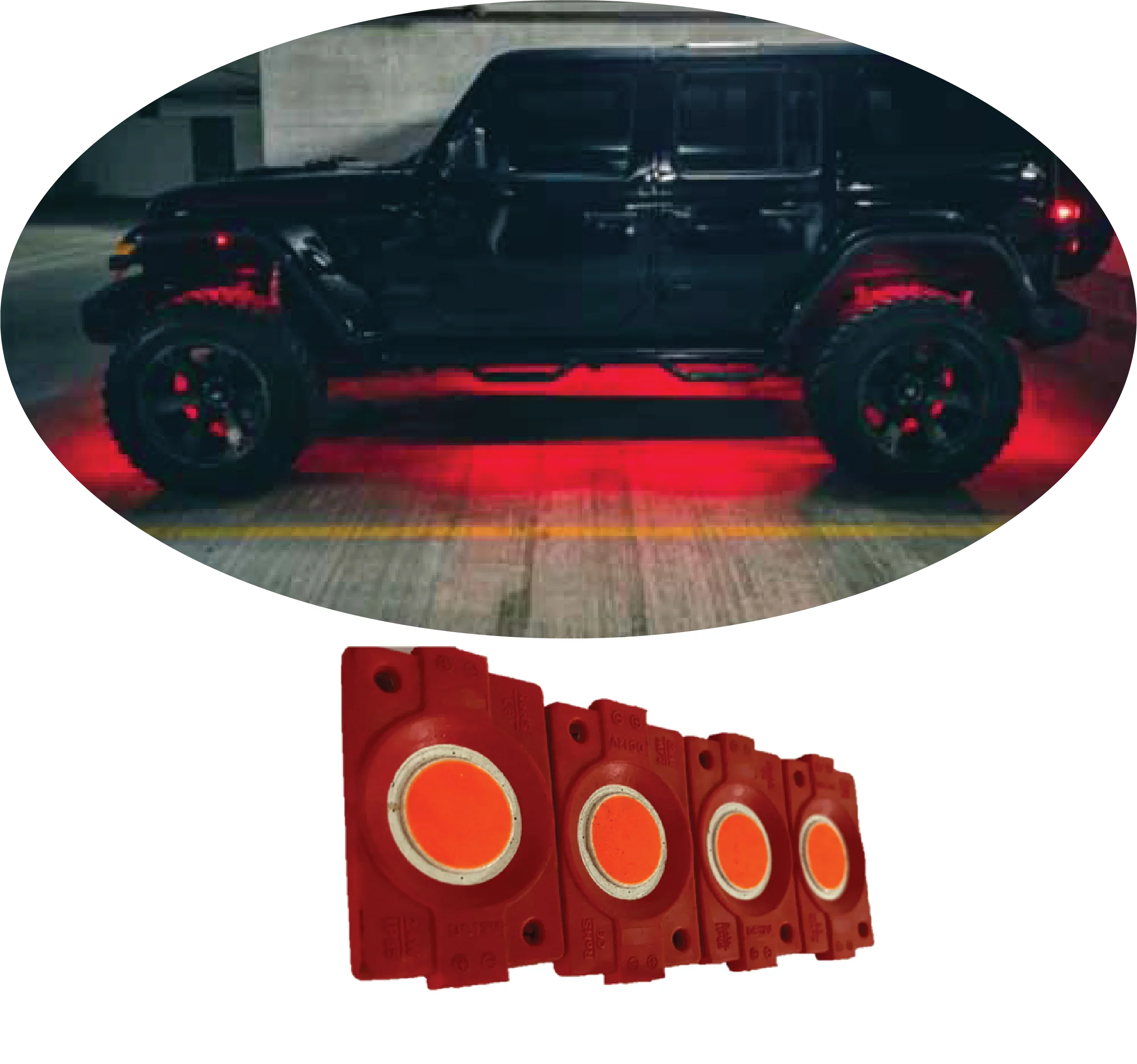 hjg Sunny Day RED IMPORTED Underglow PATCH LIGHTS (Front/Rear , Bike Body Lights) - PACK OF 4 - IP65 WATERPROOF DUSTPROOF SHOCKPROOF - Universal Decorative Light for all Motorbike, Car LED (12V, 1.5 W) (Universal For Bike, Universal For Car, Pack of 4) - Biker.Store - www.biker.store