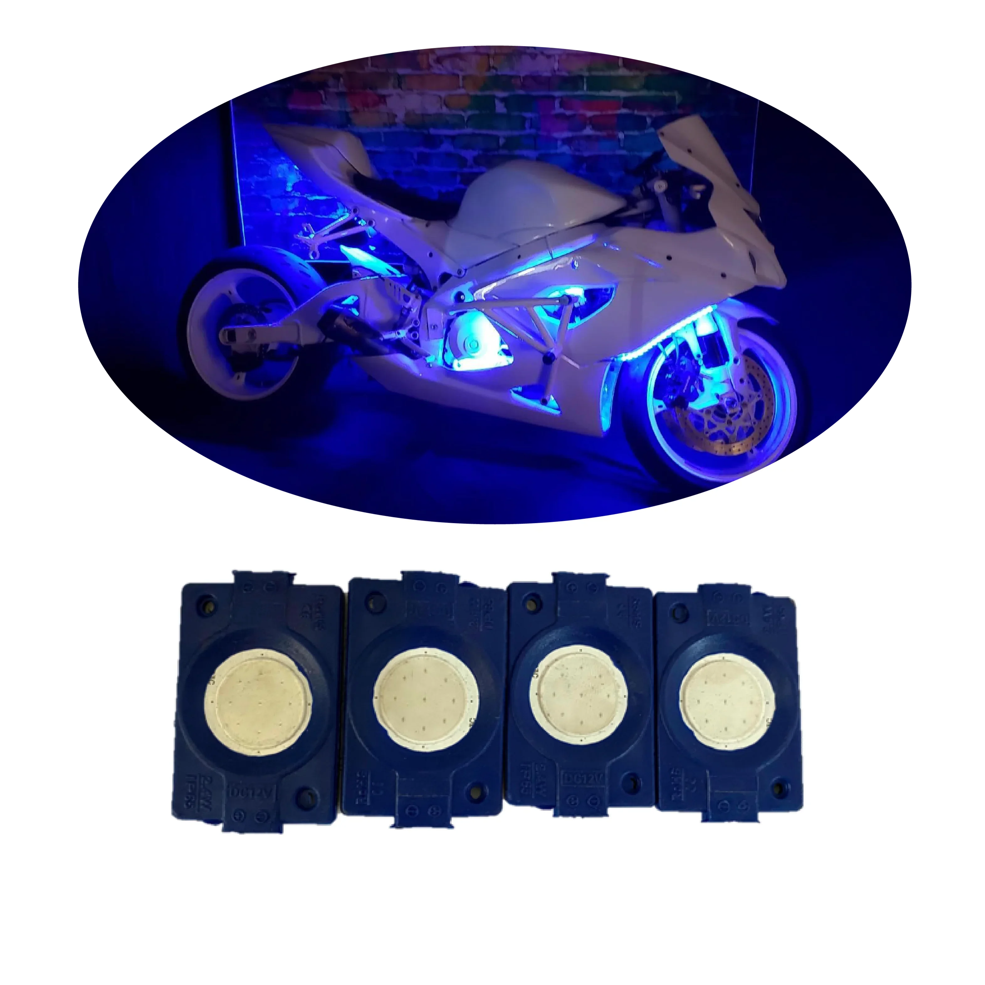 hjg Sunny Day BLUE IMPORTED Underglow PATCH LIGHTS (Front/Rear , Bike Body Lights) - PACK OF 4 - IP65 WATERPROOF DUSTPROOF SHOCKPROOF - Universal Decorative Light for all Motorbike, Car LED (12 V, 1.5 W) (Universal For Bike, Universal For Car, Pack of 4) - Biker.Store - www.biker.store