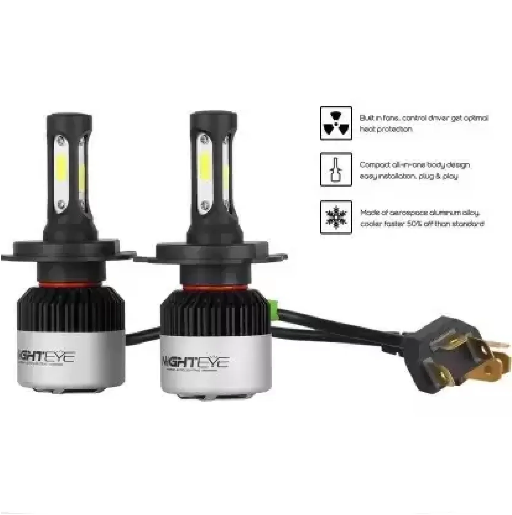 NIGHTEYE H4 LED Headlight Bulb for Car and Bike White, 72W, 2 Bulbs - Type H4 - Biker.Store - www.biker.store