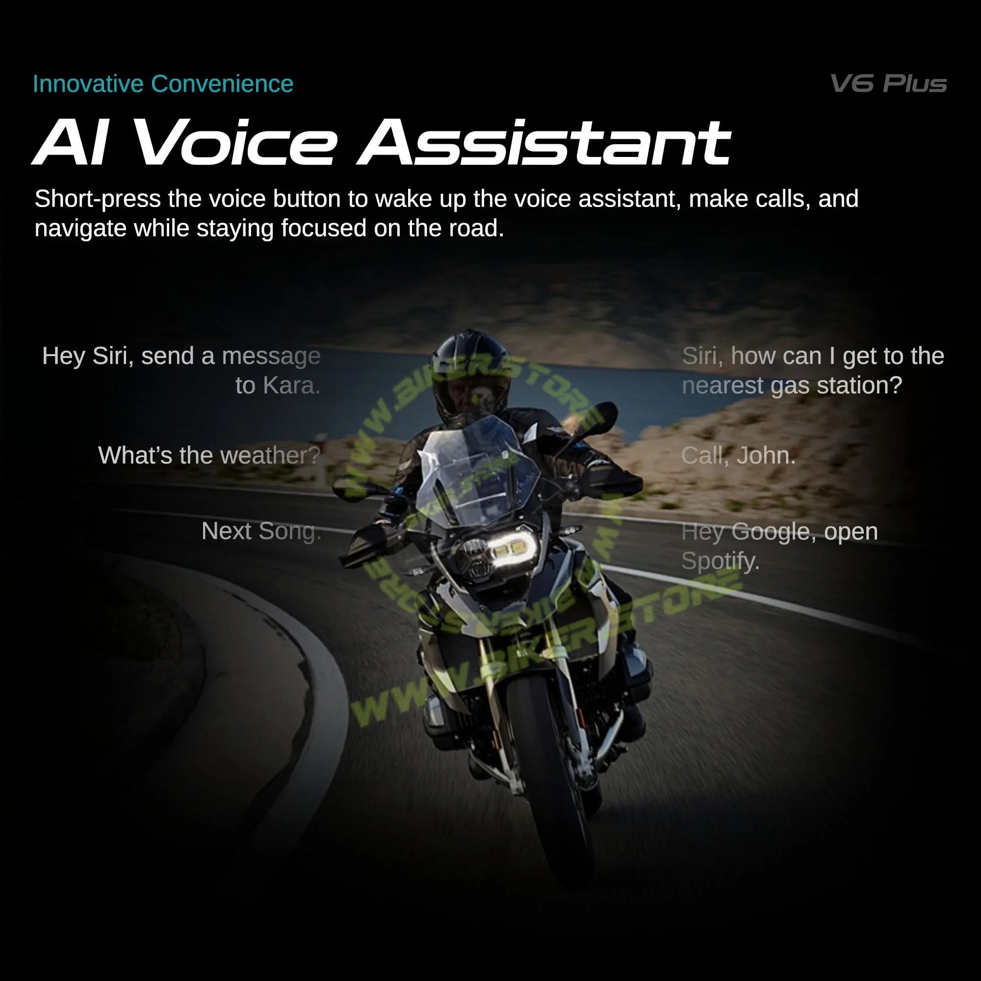 Blaise V6 Plus Motorcycle Helmet Intercom - 1200M Range - 6 Riders Multi-Pairing Bluetooth System - Biker.Store - www.biker.store