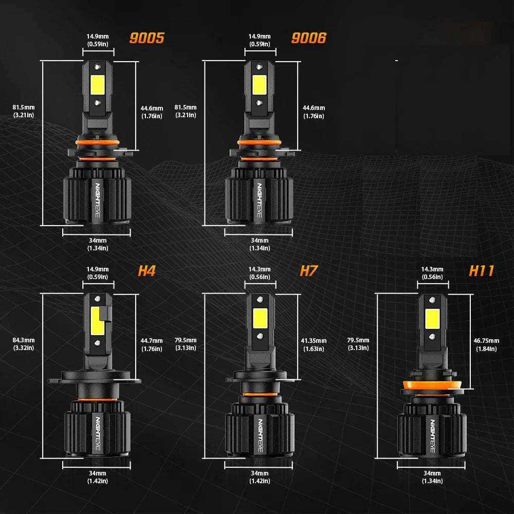 NightEye S4 H8/H9/H11/H16 LED Light Set of 2 - H8/H9/H11/H16 Socket - H8/H9/H11/H16 LED Headlight Bulb for Car and Bike White, 72W, 2 Bulbs - 13000 Lumens ULTRA BRIGHT, Type H8/H9/H11/H16 - Biker.Store - www.biker.store