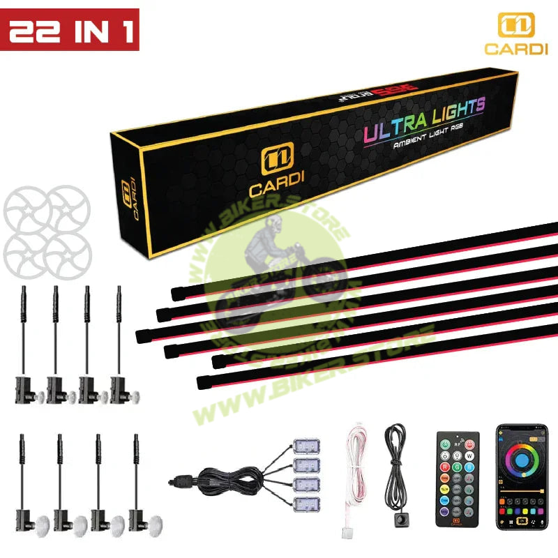Cardi Ambient K3 Plus Smart LED Ambient Light Strip Kit for Interior Car Lighting, Universal Atmosphere Lamp K3 Plus 7th Gen, 22-in-1 Ambient Lighting Solution with App control - Biker.Store - www.biker.store