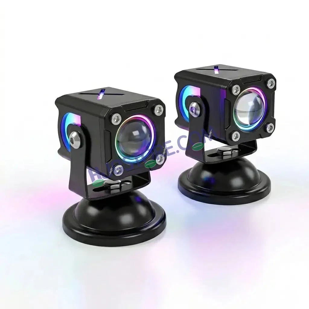 HJG X Drive Mini RGB Foglights with RGB Backlit DRL 40W Fog Light 4000LM Dual Color (3000K Yellow/6000K White) Projector Driving Lamp | Dynamic RGB Backlit DRL (8 Modes) | Wide Beam Auxiliary Light with Inline Ballast for Motorcycle, Bike & SUV - Biker.Store - www.biker.store