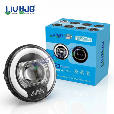 HJG C-325 Alpha 7 Inch Headlight Assembly 128W Projector Ultra Wide Halo Ring C-325 White LED Headlight New Projector Headlight Assembly | 128W CREE/Osram LED Chip Multi DRL Compatible with Royal Enfield, Jeep, Thar, Gypsy - Biker.Store - www.biker.store