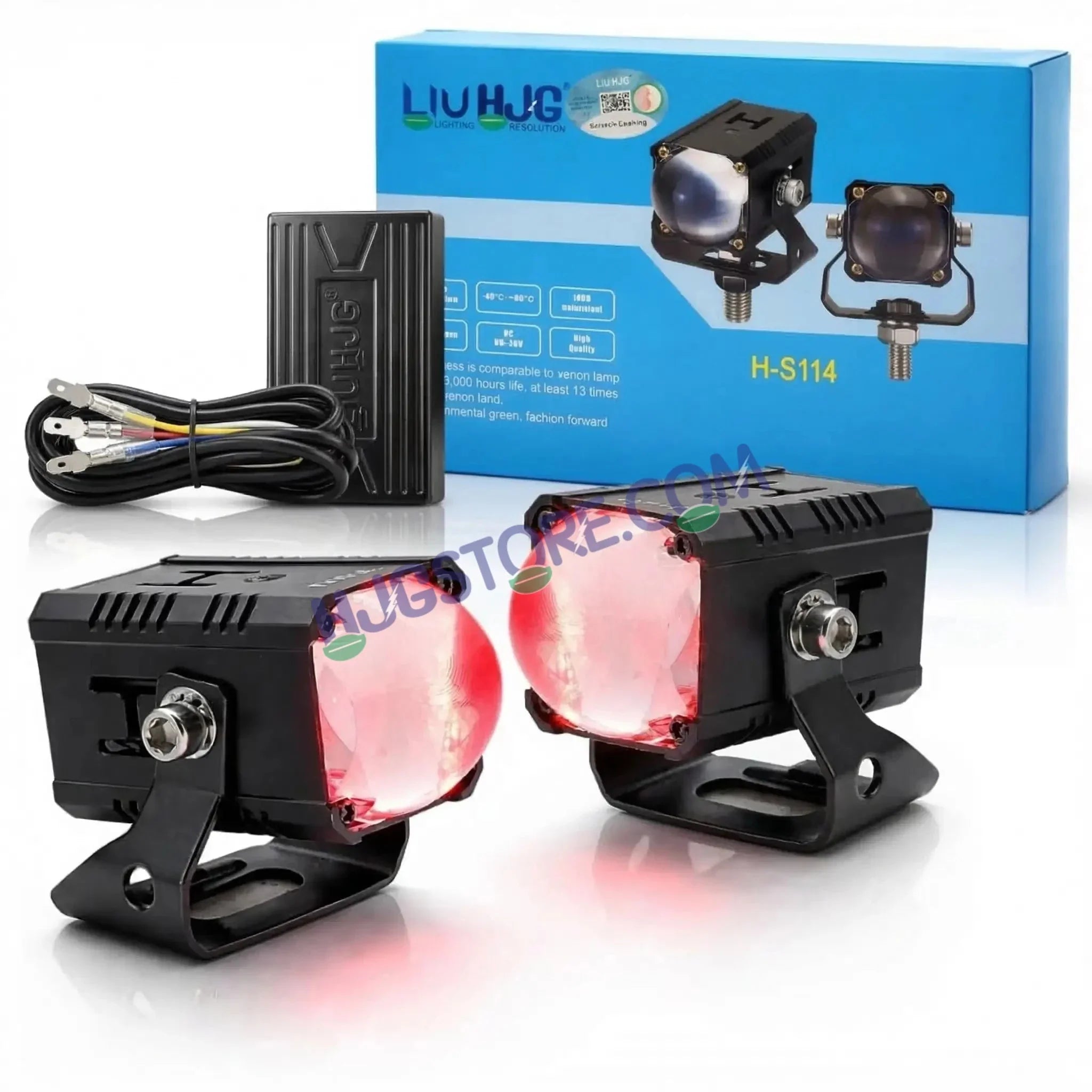 HJG Bezel-less HS114 Foglight Single Condenser Lens 60W Foglight White/Yellow Hi/Lo Red Projector Foglight 60W Foglight Ultra Wide Intensity LED Fog Lights White/Yellow Hi/Lo with Red Devil Fog Universal For All Cars & Bikes LIU HJG HS114 60W Foglight 2pc - HJGstore.com