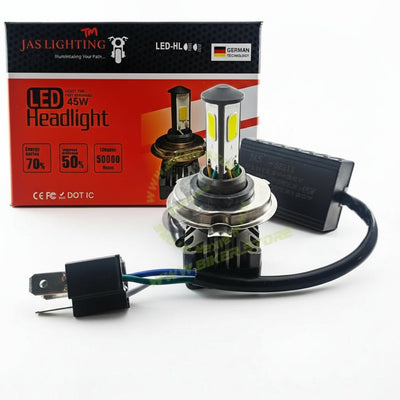 H4 JAS LED HEADLIGHT 45W WHITE FOR BIKE & CAR PACK OF 1 - Biker.Store - www.biker.store
