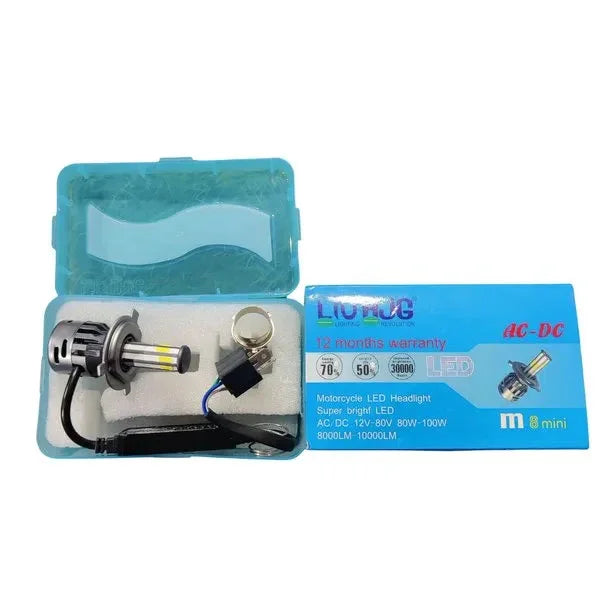 HJG M8 ORIGINAL 100W LED Headlight Bulb H4 For All Motorcycles (Low and High Beam Bulbs (White) AC/DC 100Watt 8 Side Chip) - Type H4 - Biker.Store - www.biker.store