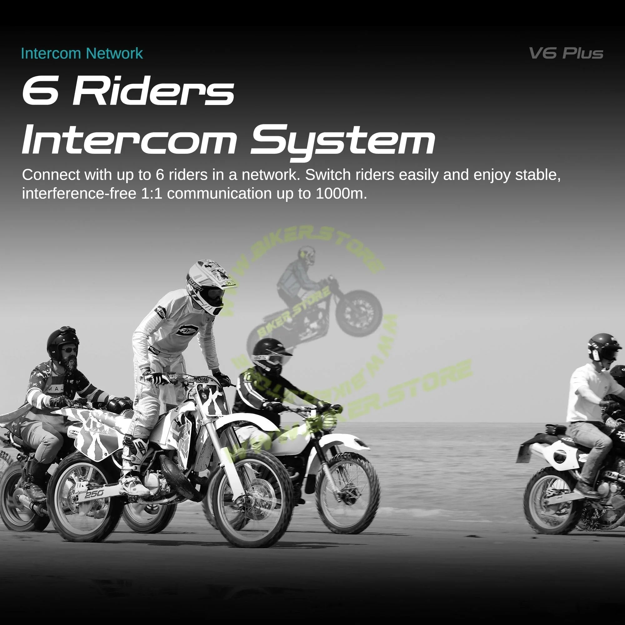 Blaise V6 Plus Motorcycle Helmet Intercom - 1200M Range - 6 Riders Multi-Pairing Bluetooth System - Biker.Store - www.biker.store