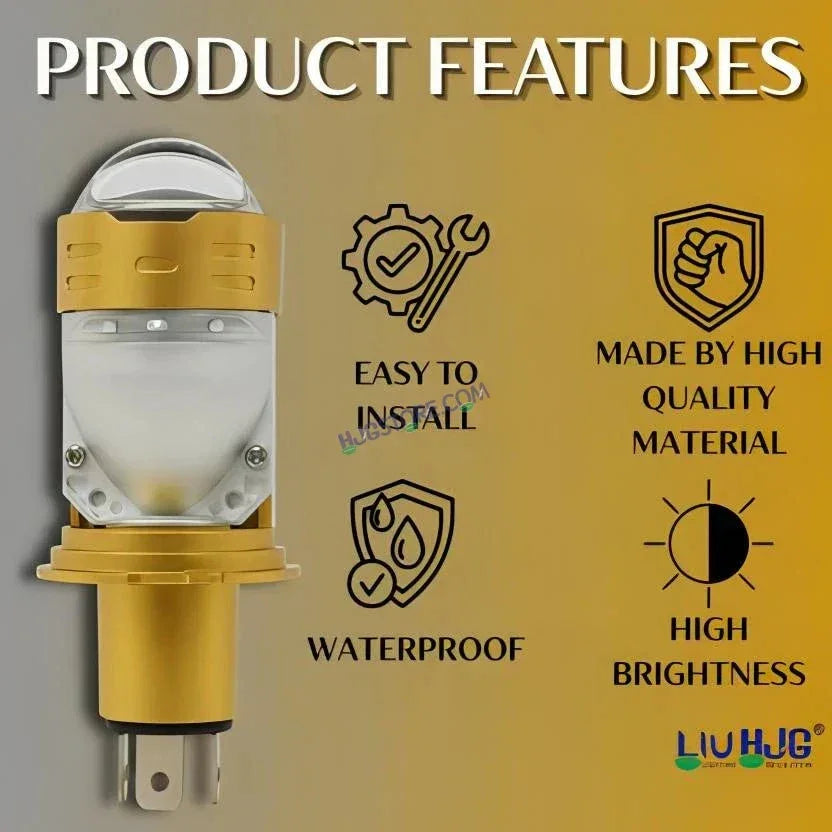 HJG RTD Lens H4 White/Yellow New Model Yellow Low White High RTD Lens Dual Projector Lens H4 LED Bulb 50W HJG Projector Light H4 LED RTD Lens with Fan Bulb 5000LM Dual Beam WY Hi/Lo Beam Headlight 12V/24V for Motorcycle/Car, Set of 1, White/Yellow Hi/Lo - Biker.Store - www.biker.store