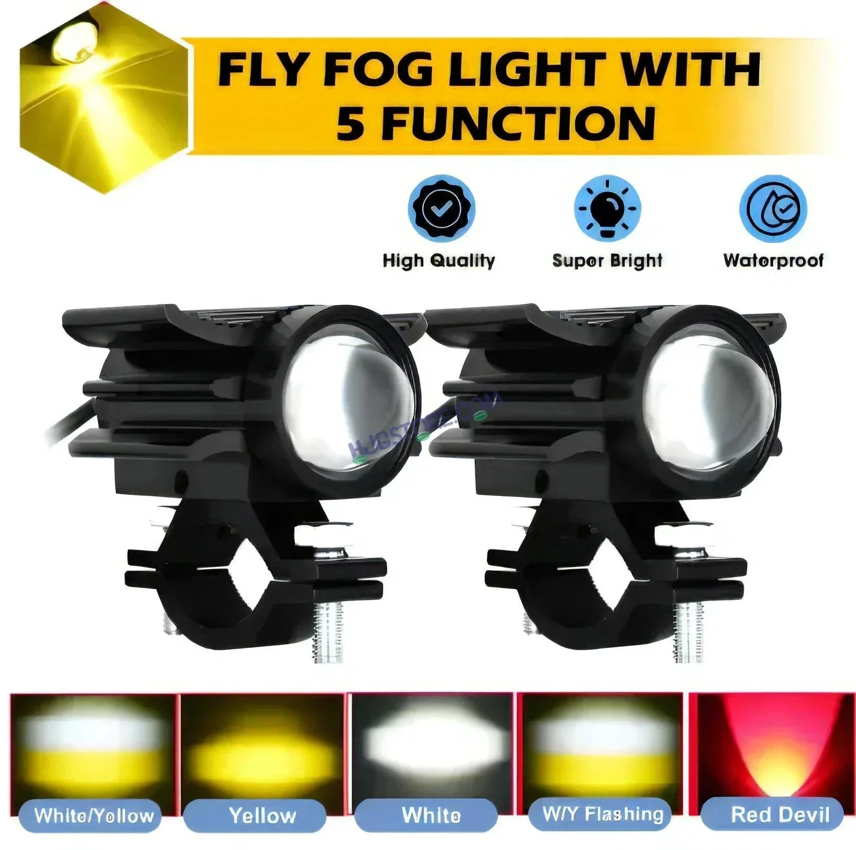 HJG Devil Fly Foglight 80W with Red DRL Mini Fly Foglight Light Red Devil Eye Light Multiple Connecting Red Yellow White Color HJG Mini Devil Fly Foglight, Pack of 2 - Biker.Store - www.biker.store