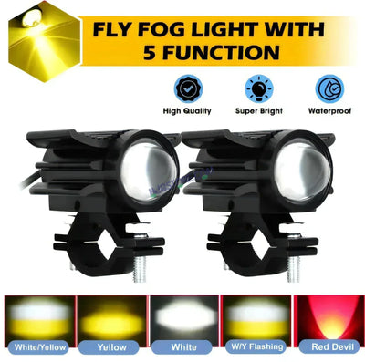 HJG Devil Fly Foglight 80W with Red DRL Mini Fly Foglight Light Red Devil Eye Light Multiple Connecting Red Yellow White Color HJG Mini Devil Fly Foglight, Pack of 2 - Biker.Store - www.biker.store