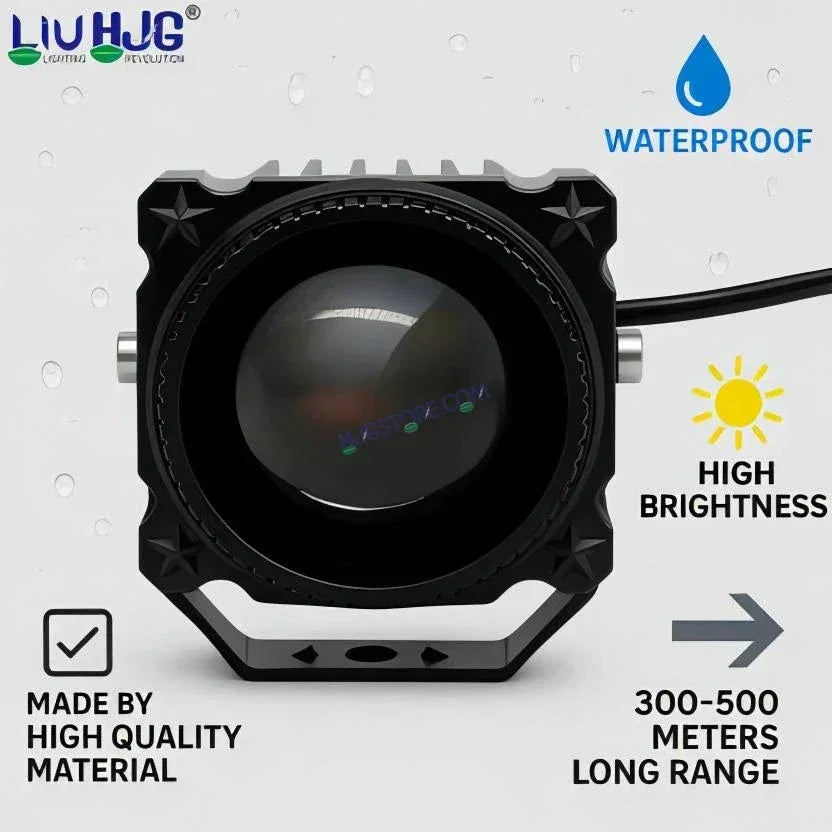 HJG Laser Cannon Foglight 500 Meters Laser Focus Projector Fog Projector Lens with 300 Meters Low Beam 500 Meters High Beam 80W Foglight Ultra Wide Dual Intensity LED Fog Lights White/Yellow Universal For All Cars & Bikes LIU HJG Laser Cannon Foglight 2pc - Biker.Store - www.biker.store